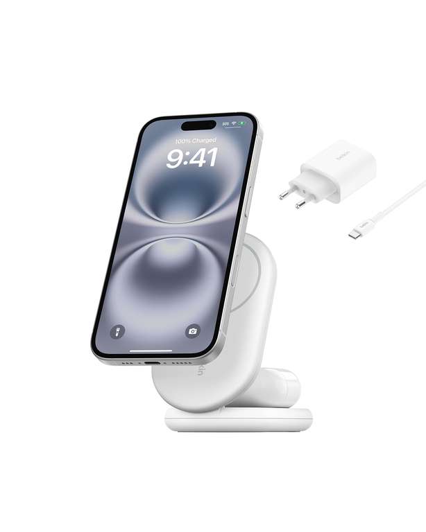 Belkin BoostCharge Cargador Magnético Plegable Qi2 15W, Estación de Carga Inalámbrica Com…