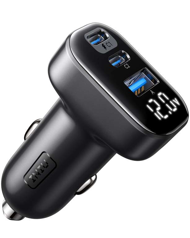INIU Cargador Coche Carga Rápida 90W, [Dual 45W] Cargador Mechero 3-Puertos